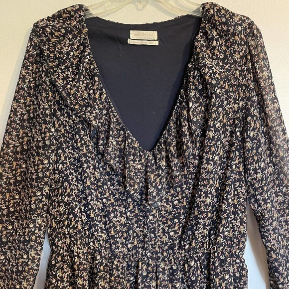 Urban Outfitters Large Floral Dress Navy Long Sleeves V Neck Cottage Cor… - Picture 2 of 7